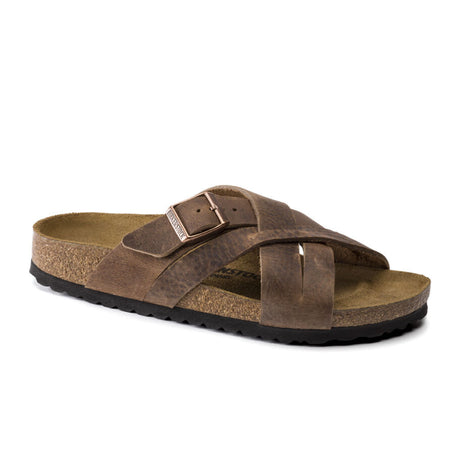 Birkenstock Lugano (Unisex) - Camberra Tobacco Oiled Leather Sandals - Slide - The Heel Shoe Fitters
